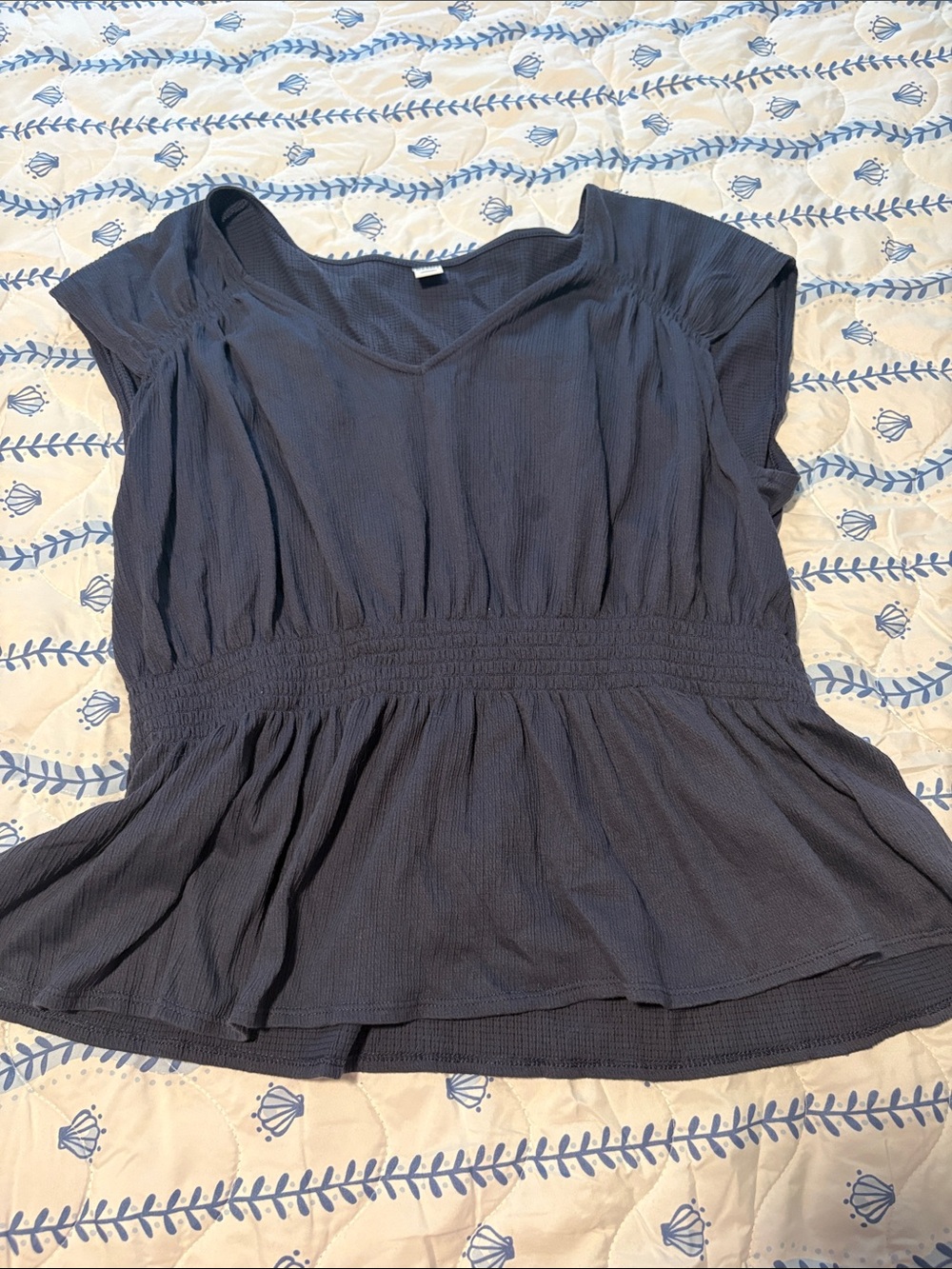 Old Navy Slate Blue Short-Sleeve Peplum Blouse